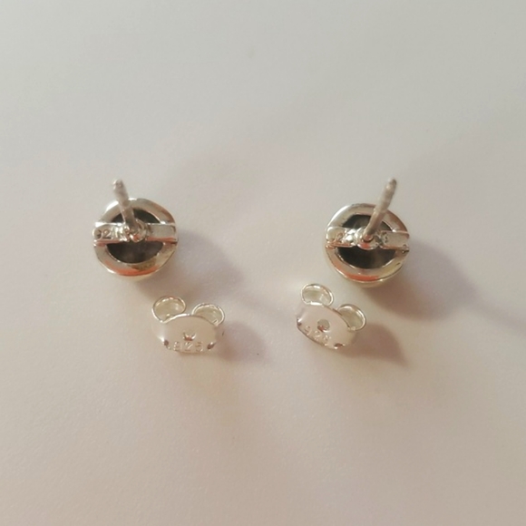 Jasper 925 Earrings Sterling Silver Stud Post Blue White Evil Eye Round Stack - Picture 5 of 8